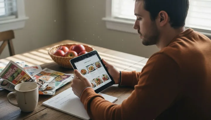 Vater plant Mahlzeiten mit digitalen Rezepten