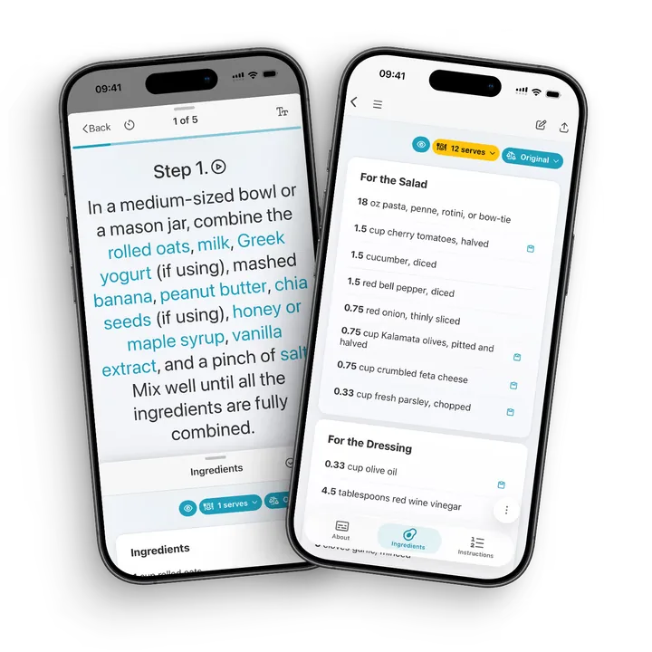 CookBook cooking mode with large recipe steps beside the ingredients view