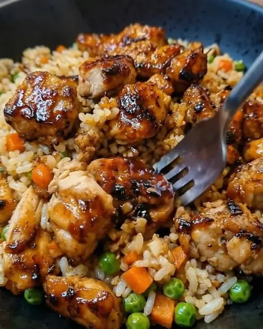 Pollo con miel y barbacoa con arroz
